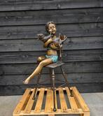 sculptuur, XL Bronze: Girl with Cat - 94 cm - Brons