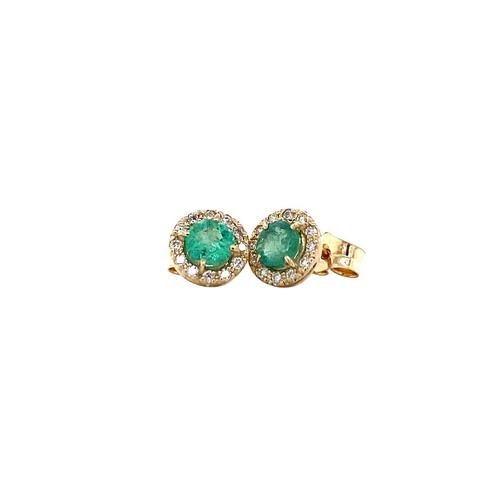Gouden entourage oorstekers met smaragd en diamant 14, Sieraden, Tassen en Uiterlijk, Oorbellen, Zo goed als nieuw, Goud, Verzenden