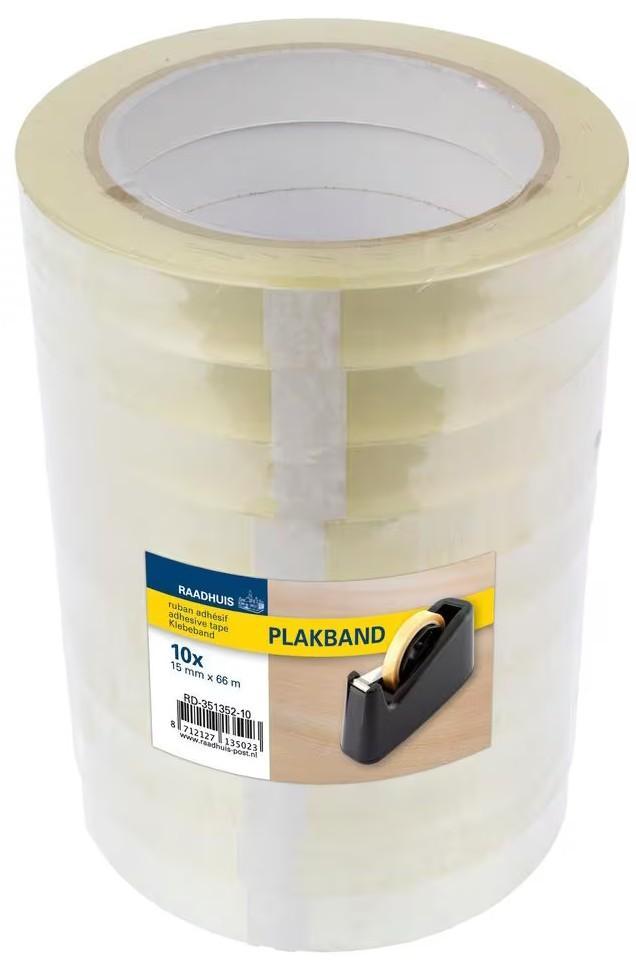 Plakband 15mmx66m PP transparant a10 rol - Breedte 12mmcm -, Zakelijke goederen, Kantoor en Winkelinrichting | Kantoorartikelen
