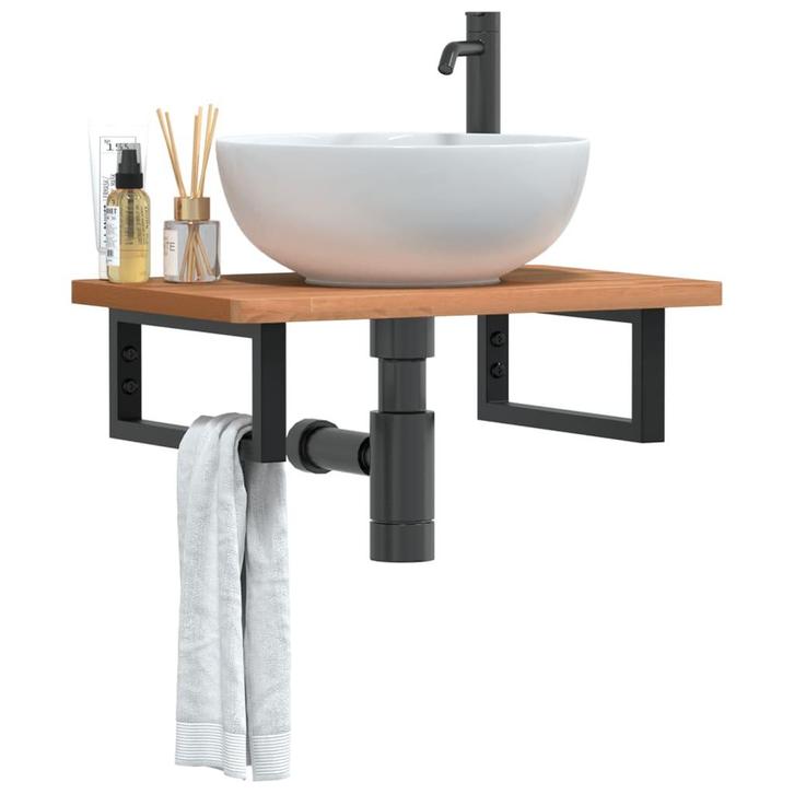 vidaXL Badkamer wandschap staal en massief beukenhout, Huis en Inrichting, Tafels | Kaptafels, Nieuw, Verzenden