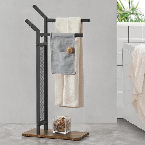 Handtuchhalter Telavi Stahl 88x40x20cm Schwarz / Holz-Optik, Huis en Inrichting, Badkamer | Badtextiel en Accessoires, Nieuw, Verzenden