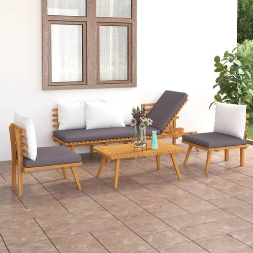 vidaXL 4-delige Loungeset met kussens massief acaciahout, Tuin en Terras, Tuinsets en Loungesets, Loungeset, Nieuw, Hardhout, Verzenden