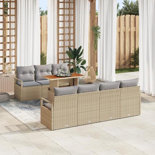 vidaXL Tuin Sofa Set 8 pcs Beige en Grijs Groot Riet en, Tuin en Terras, Tuinsets en Loungesets, Nieuw, Rotan, Verzenden