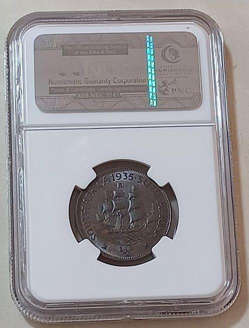 Zuid-Afrika. 1/2 Penny 1935 NGC AU55BN KING GEORGE V (Zonder, Postzegels en Munten, Munten | Europa | Niet-Euromunten