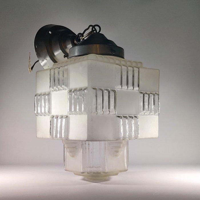 art deco skyscraper plafondlamp - Lamp - glas en metaal, Antiek en Kunst, Kunst | Designobjecten