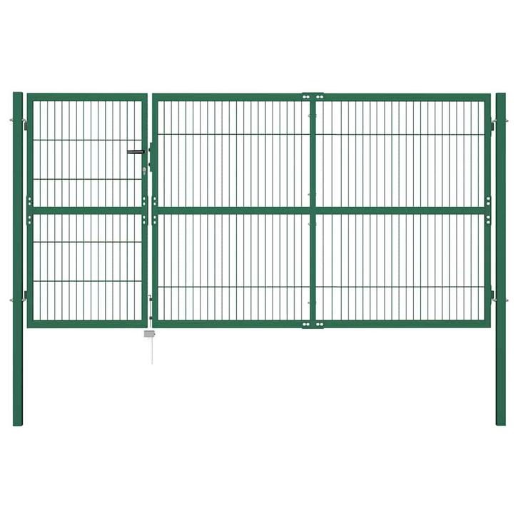 vidaXL Tuinhek met palen 350x140 cm staal groen, Tuin en Terras, Tuinpoorten, Nieuw, Verzenden
