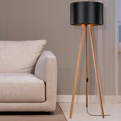 [lux.pro] Staande lamp vloerlamp E27 Keynes bamboe en zwart, Huis en Inrichting, Lampen | Vloerlampen, Nieuw, Verzenden