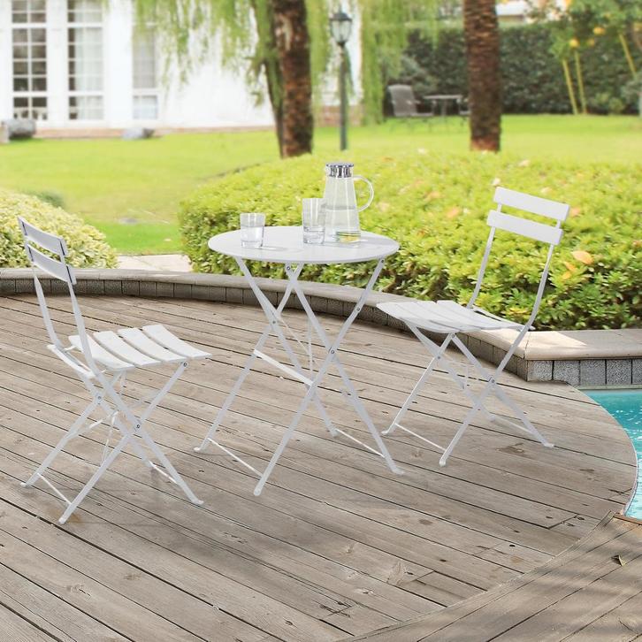 Bistroset Caprile metaal tuintafel met 2 tuinstoelen wit, Tuin en Terras, Tuinsets en Loungesets, Verzenden