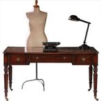 Schrijftafel ca 1930  in mahonie met leer ingelegd op gedraa, Ophalen of Verzenden