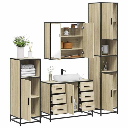 vidaXL 4-delige Badkamermeubelset bewerkt hout sonoma, Huis en Inrichting, Badkamer | Badkamermeubels, Nieuw, Verzenden
