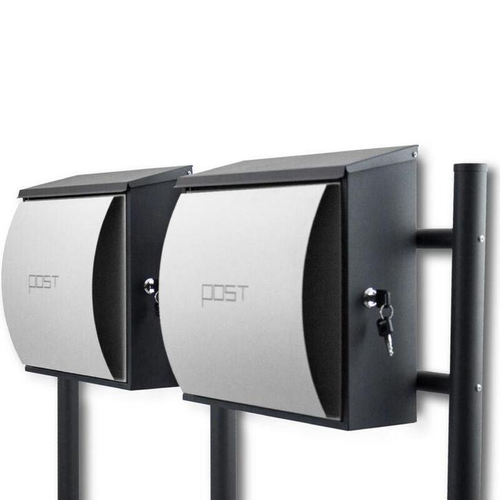 Dubbele Standaard Brievenbus - Donkergrijs / Lichtgrijs, Tuin en Terras, Brievenbussen, Nieuw, Verzenden