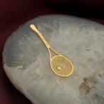 18 Krt. Gouden hanger van een tennisracket met diamant |..., Ophalen of Verzenden, Gebruikt, Goud, Overige merken