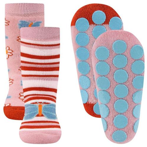 2-pack Antislipsokken Ewers - Roze met Vlinder en Strepen Wi, Kinderen en Baby's, Babykleding | Schoentjes en Sokjes, Meisje, Nieuw