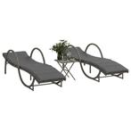 vidaXL Ligbedden 2 st met tafel poly rattan grijs, Tuin en Terras, Ligbedden, Verzenden, Nieuw