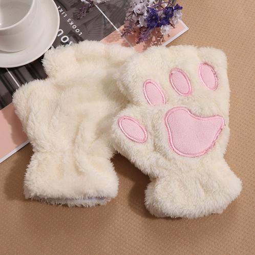 Dierenpoot Vingerloze Handschoenen Wit Pluche Kattenpootjes, Hobby en Vrije tijd, Feestartikelen, Carnaval, Feestartikel, Nieuw