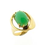 Gouden ring met chrysopraas (vintage ring, vintage), 18 tot 19, Goud, Met edelsteen, Gebruikt