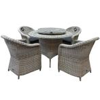 Chester Riccione dining tuinset 110cm rond 6-delig wit, Tuin en Terras, Tuinsets en Loungesets, Ophalen of Verzenden, Nieuw, Wicker