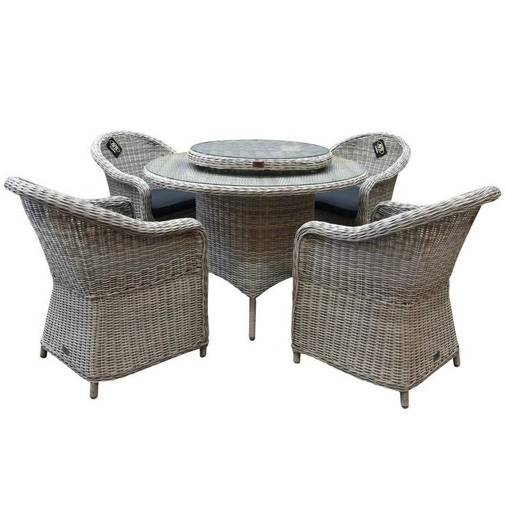 Chester Riccione dining tuinset 110cm rond 6-delig wit, Tuin en Terras, Tuinsets en Loungesets, Nieuw, Wicker, Ophalen of Verzenden