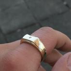 Gouden zegelring met diamant; 0,01 ct., Sieraden, Tassen en Uiterlijk, Ringen, Gebruikt, Overige kleuren, 19 tot 20, Heer