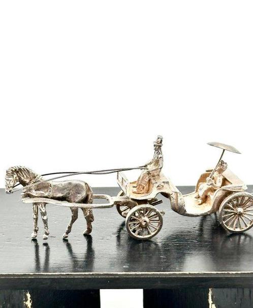 No reserve-Stevige zilveren koets met dame met parasol, Antiek en Kunst, Antiek | Goud en Zilver