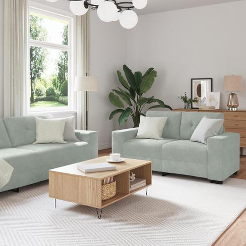 vidaXL 3-delige bank met kussens in lichtgrijs fluweel, Huis en Inrichting, Banken | Bankstellen, Nieuw, Minder dan 150 cm, Stof