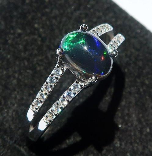 Opaal - Zilver, Zwarte opaal - Geloofsring - Zilver 925 -, Antiek en Kunst, Antiek | Boeken en Bijbels