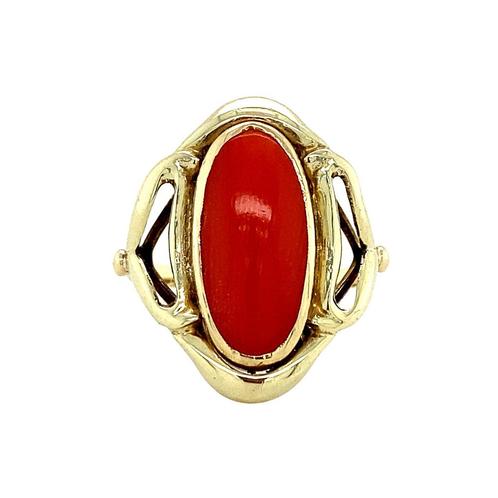 Gouden ring met bloedkoraal 14 krt, Sieraden, Tassen en Uiterlijk, Ringen, Nieuw, Ophalen of Verzenden