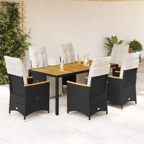 vidaXL 7-delige Bistroset met kussens poly rattan zwart, Tuin en Terras, Tuinsets en Loungesets, Nieuw, Rotan, Verzenden