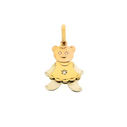 18 Krt. Tricolor gouden hanger van een beer met diamant |..., Sieraden, Tassen en Uiterlijk, Bedels, Gebruikt, Overige merken