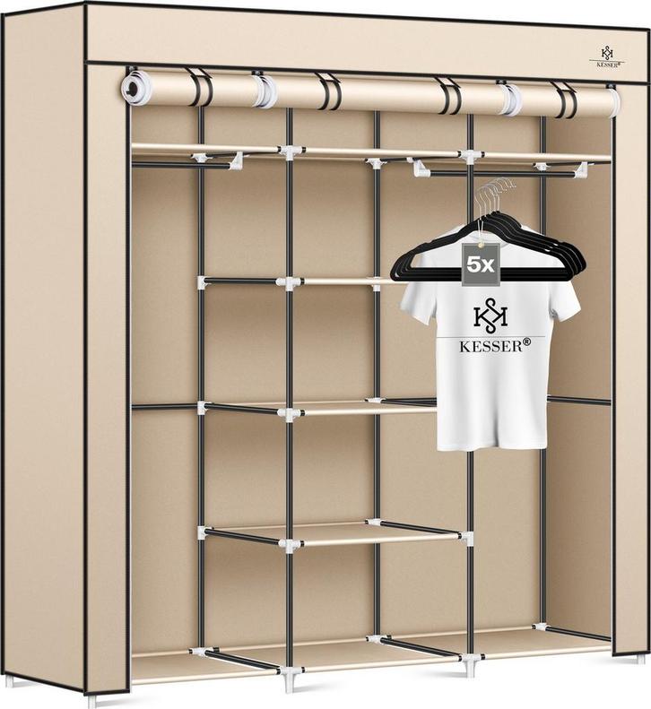 KESSER® Kledingkast in Stof en Metaal 150x45x175cm - opvouwb, Huis en Inrichting, Kasten | Computermeubels, Nieuw, Verzenden