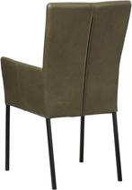 Olijfgroene leren moderne eetkamerstoel - poot vierkant zwar, Huis en Inrichting, Stoelen, Overige kleuren, Nieuw, Leer, Ophalen of Verzenden
