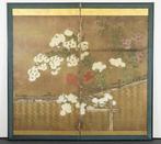 Bybu kamerscherm - Chrysanten en houten hek - Japan - Edo, Antiek en Kunst