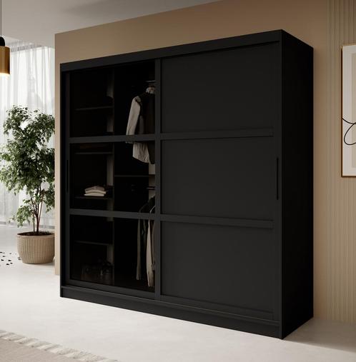 Kledingkast 200cm zwart Schuifdeuren - Smoked glass, Huis en Inrichting, Kasten | Vitrinekasten, 50 tot 75 cm, Nieuw, 200 cm of meer
