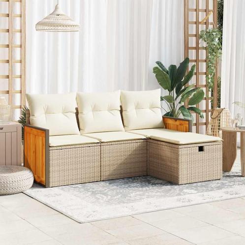 vidaXL 4-delige Loungeset met kussens poly rattan beige, Tuin en Terras, Tuinsets en Loungesets, Loungeset, Nieuw, Rotan, Verzenden