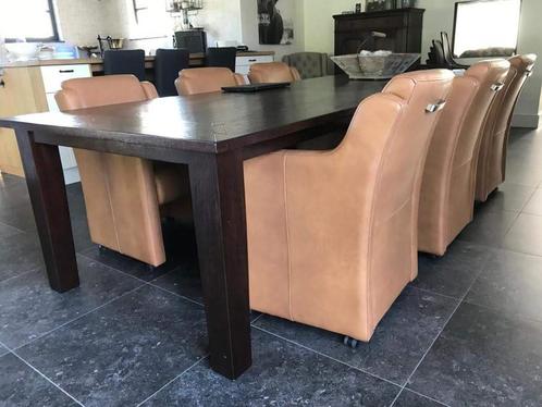 Set van 6 leren eetkamerfauteuils - met armleuning en wieltj, Huis en Inrichting, Stoelen, Overige kleuren, Nieuw, Leer, Ophalen of Verzenden