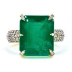 Ring - 14 karaat Geel goud - 10.41ct. tw. Smaragd - Diamant, Sieraden, Tassen en Uiterlijk, Nieuw