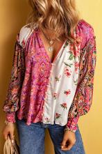Pink Multicolor Floral Patchwork Shirred Cuffs Buttoned Blou, Kleding | Dames, Grote Maten, Verzenden, Nieuw