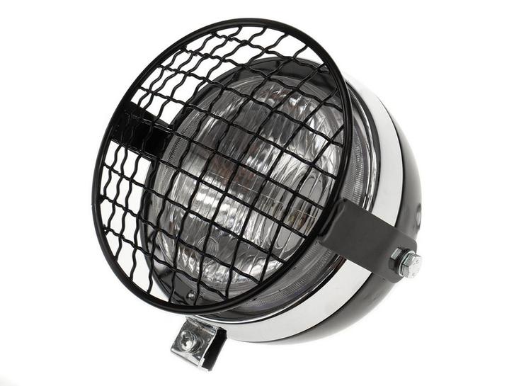 Koplamp rond 130mm Maxi zwart met chroom GUIA met rooster, Fietsen en Brommers, Brommeronderdelen | Algemeen, Nieuw, Ophalen of Verzenden