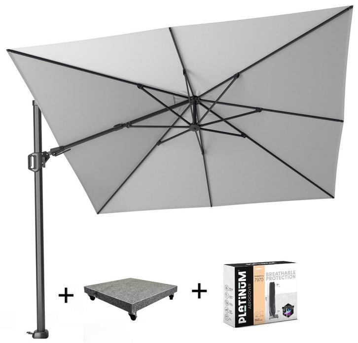 Challenger T2 zweefparasol 300x300 cm lichtgrijs met, Tuin en Terras, Parasols, Nieuw, Ophalen of Verzenden