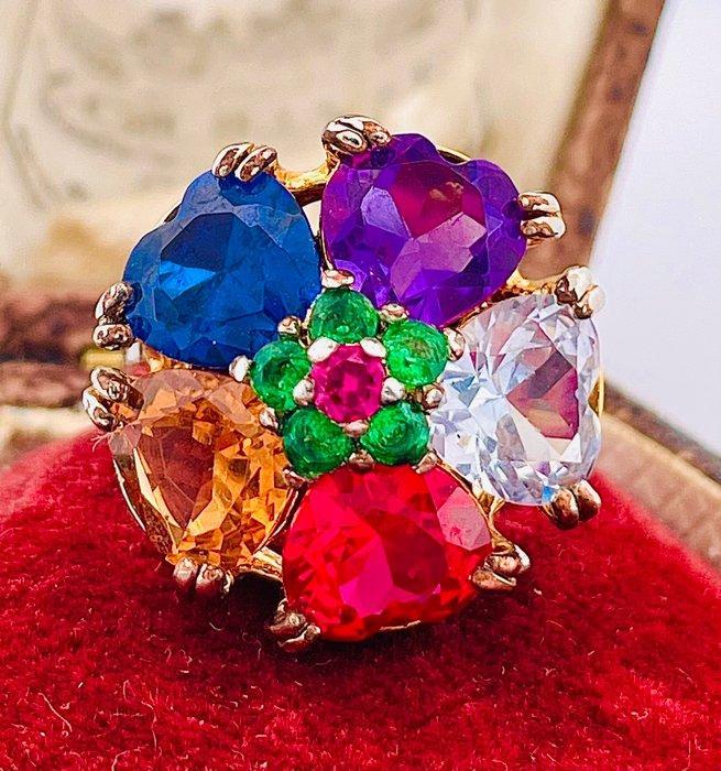 Zonder Minimumprijs - Ring - 9 kt. Geel goud, Zilver Robijn, Sieraden, Tassen en Uiterlijk, Ringen