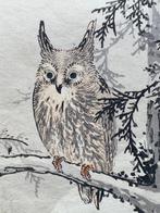 Horned Owl on a Snowy Branch - Kno Bairei (1844–1895) -, Antiek en Kunst