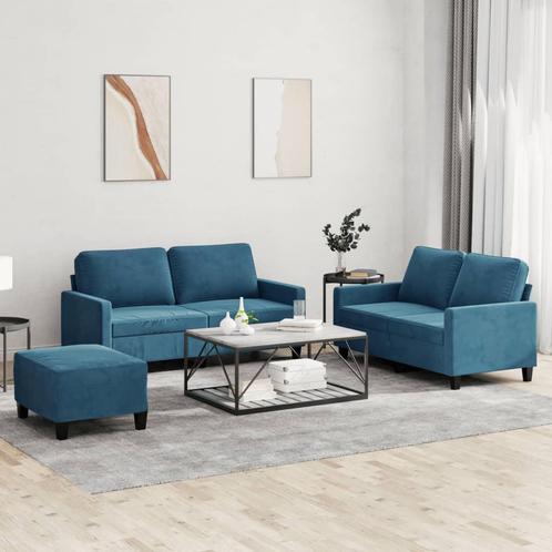 vidaXL 3-delige Loungeset met kussens fluweel blauw, Huis en Inrichting, Banken | Bankstellen, Nieuw, Stof, Vierpersoons of meer