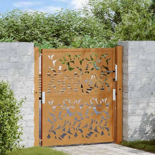 vidaXL Poort met bladontwerp 105x105 cm weervast staal, Tuin en Terras, Tuinpoorten, Nieuw, Verzenden