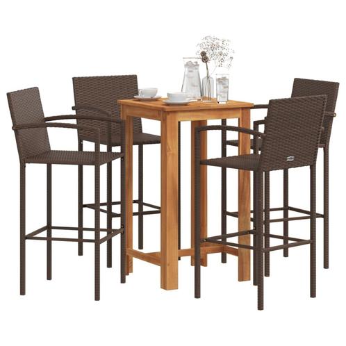 vidaXL 5-delige Tuinbarset massief acaciahout en poly rattan, Tuin en Terras, Tuinsets en Loungesets, Nieuw, 4 zitplaatsen, Rotan