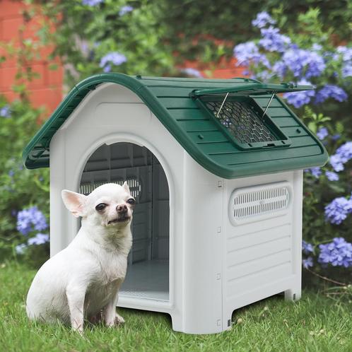 Hondenhok Bello met dakluik kunststof wit en groen 87x72x75, Dieren en Toebehoren, Honden-accessoires, Nieuw, Verzenden