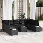 vidaXL Tuin Sofa Set met kussen 10 pcs Zwart Poly riet, Verzenden, Nieuw, Rotan