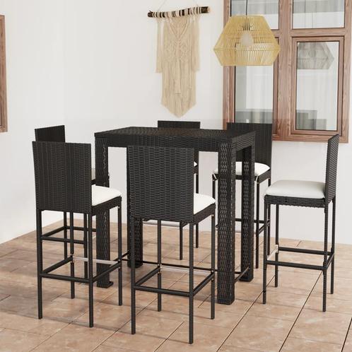 vidaXL 7-delige Tuinbarset met kussens poly rattan zwart, Tuin en Terras, Tuinsets en Loungesets, Nieuw, 6 zitplaatsen, Rotan
