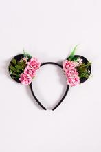 Haarband Mouse Oortjes Bloemetjes Roze Strass Steentjes Diam, Ophalen of Verzenden, Nieuw, Carnaval, Accessoires