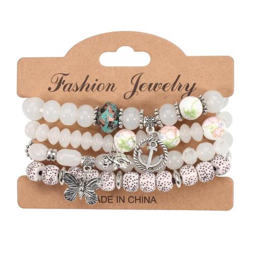 Fako Bijoux® - Armband Set - Boho - Bedels - Wit, Sieraden, Tassen en Uiterlijk, Armbanden, Verzenden