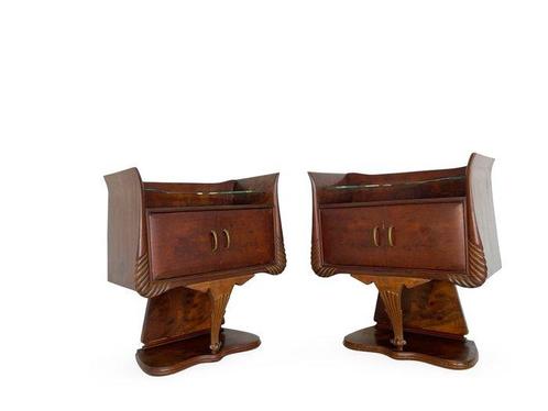Nachtkastje (2) - Glas, Walnoot, Antiek en Kunst, Kunst | Designobjecten
